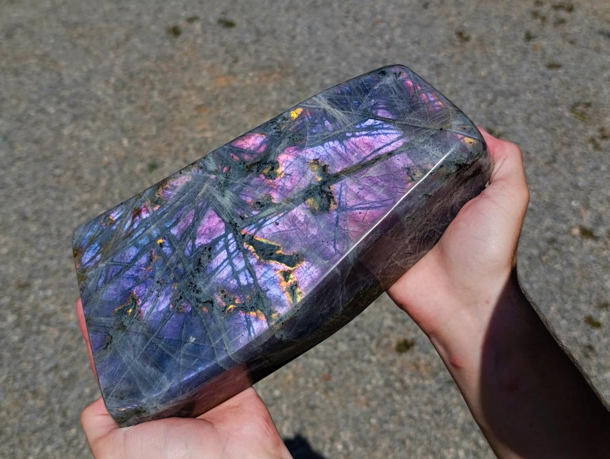 Polished XL Rare Purple Sunset Flash Labradorite Standing Free Form x 1 From Madagascar