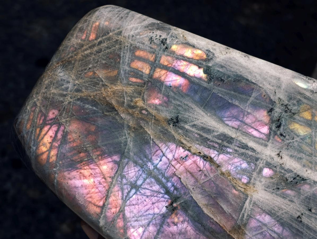 Polished XL Rare Purple Sunset Flash Labradorite Standing Free Form x 1 From Madagascar