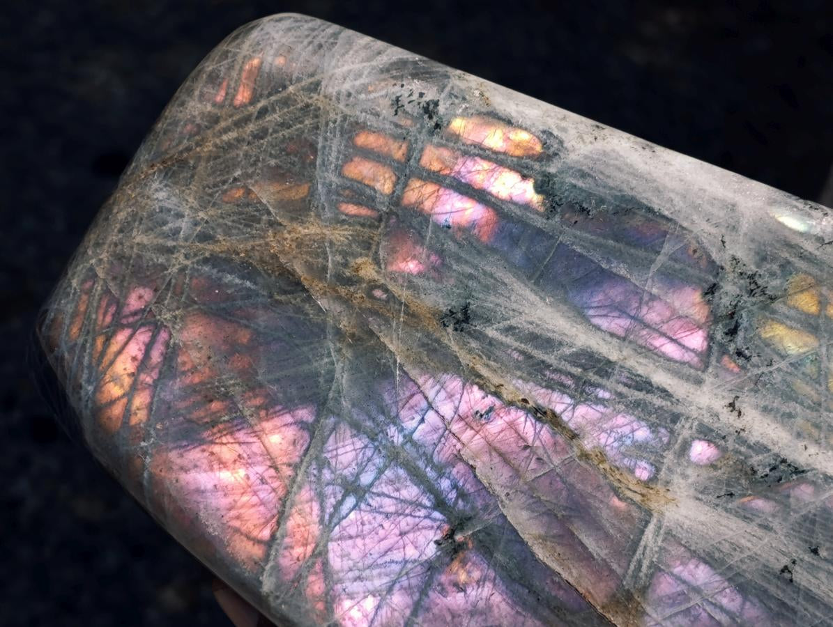 Polished XL Rare Purple Sunset Flash Labradorite Standing Free Form x 1 From Madagascar