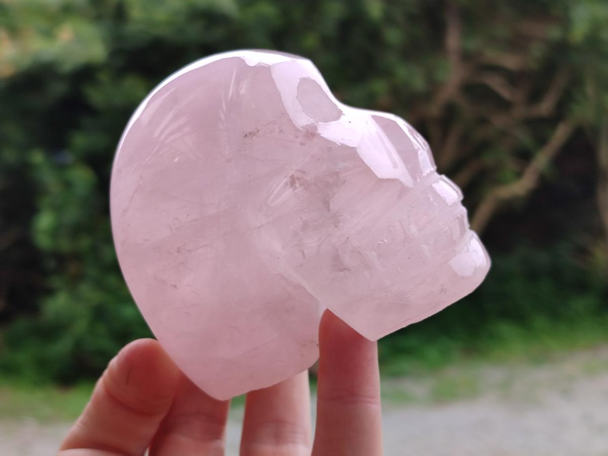 Hand Made Gemmy Rose Quartz Skull Carvings x 3 From Madagascar