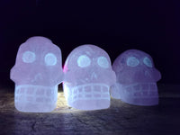 Hand Made Gemmy Rose Quartz Skull Carvings x 3 From Madagascar