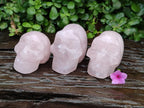 Hand Made Gemmy Rose Quartz Skull Carvings x 3 From Madagascar