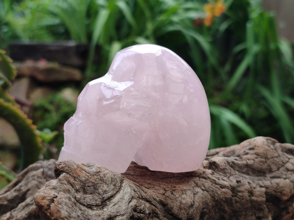 Hand Made Gemmy Rose Quartz Skull Carvings x 3 From Madagascar