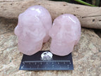 Hand Made Gemmy Rose Quartz Skull Carvings x 3 From Madagascar