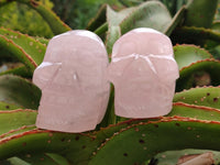Hand Made Gemmy Rose Quartz Skull Carvings x 3 From Madagascar