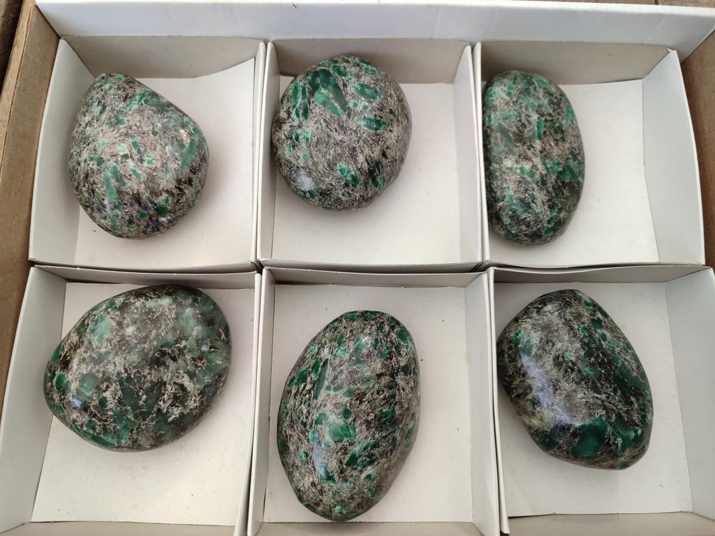 Polished Emerald Mica 'Mutokolite' Free Forms x 6 From Mutoko, Zimbabwe