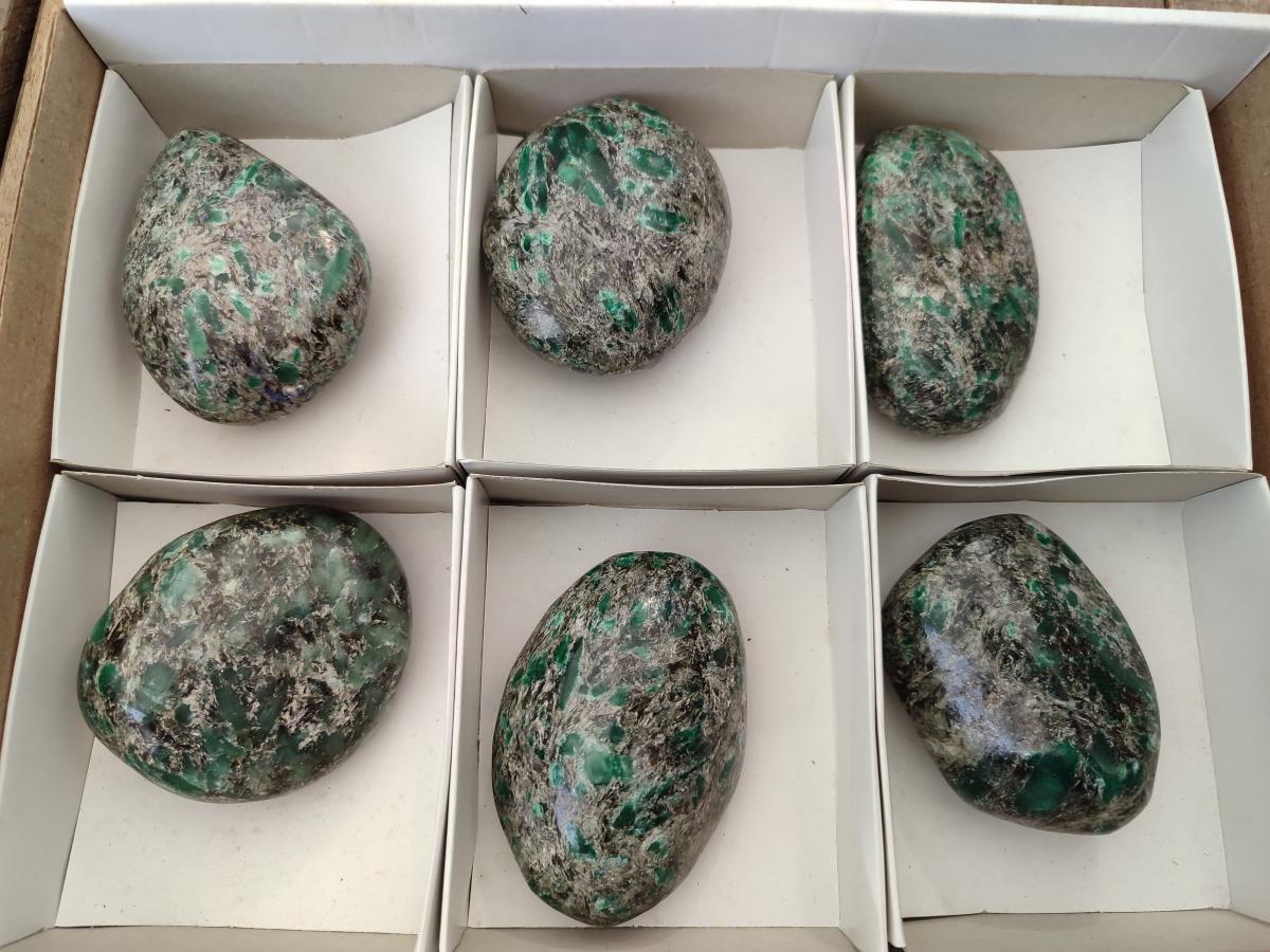 Polished Emerald Mica 'Mutokolite' Free Forms x 6 From Mutoko, Zimbabwe