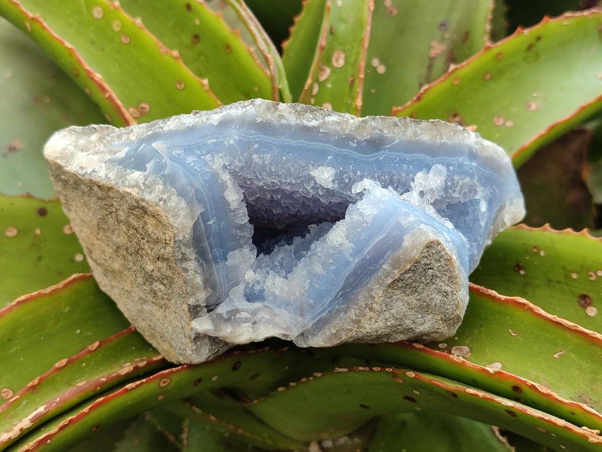 Natural Blue Lace Agate Geode Specimens x 3 From Nsanje, Malawi