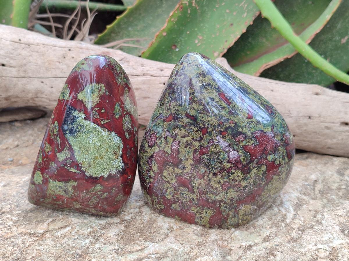 Polished Bastite Dragonsblood Stone Standing Free Forms x 2 From Tshipise, South Africa