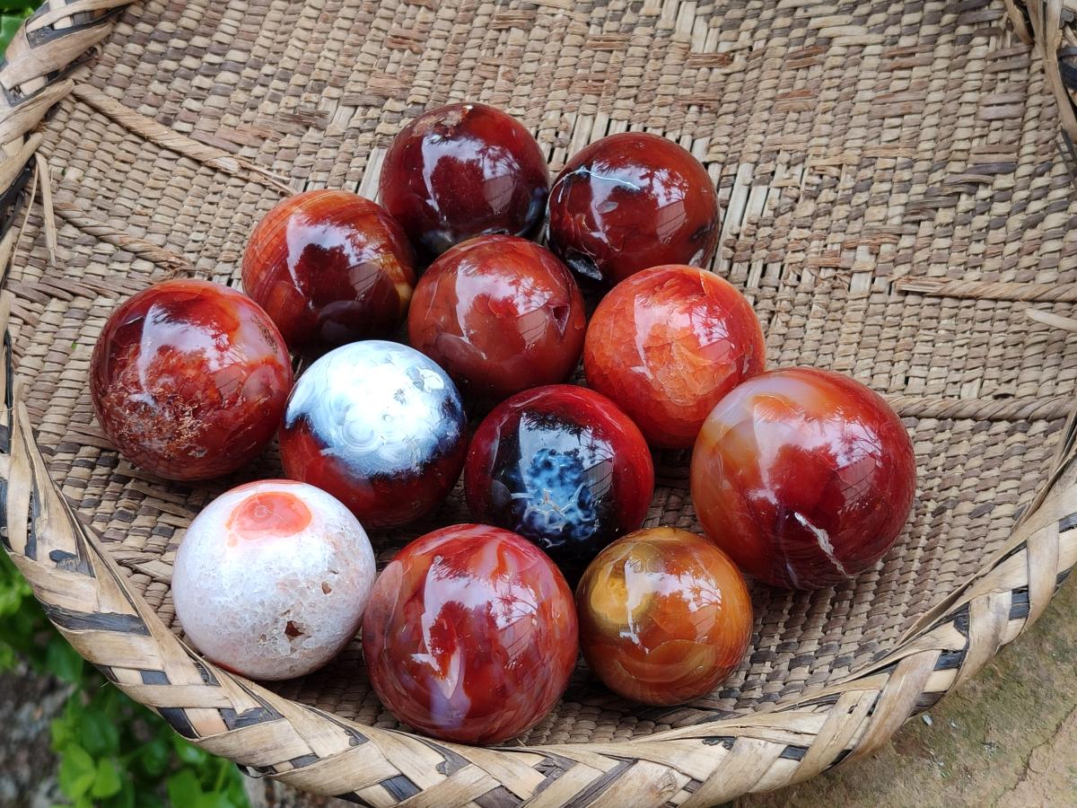 Polished Carnelian Agate Gemstone Spheres x 12 From Madagascar