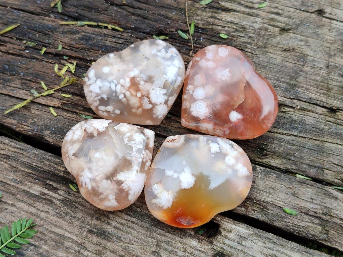Polished Flower Agate Hearts x 35 From Antsahalova, Madagascar