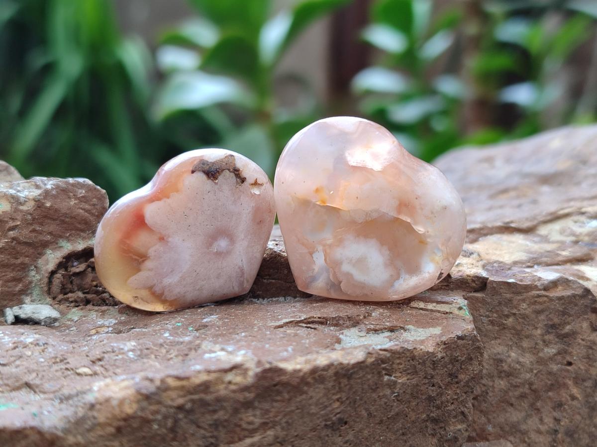 Polished Flower Agate Hearts x 35 From Antsahalova, Madagascar