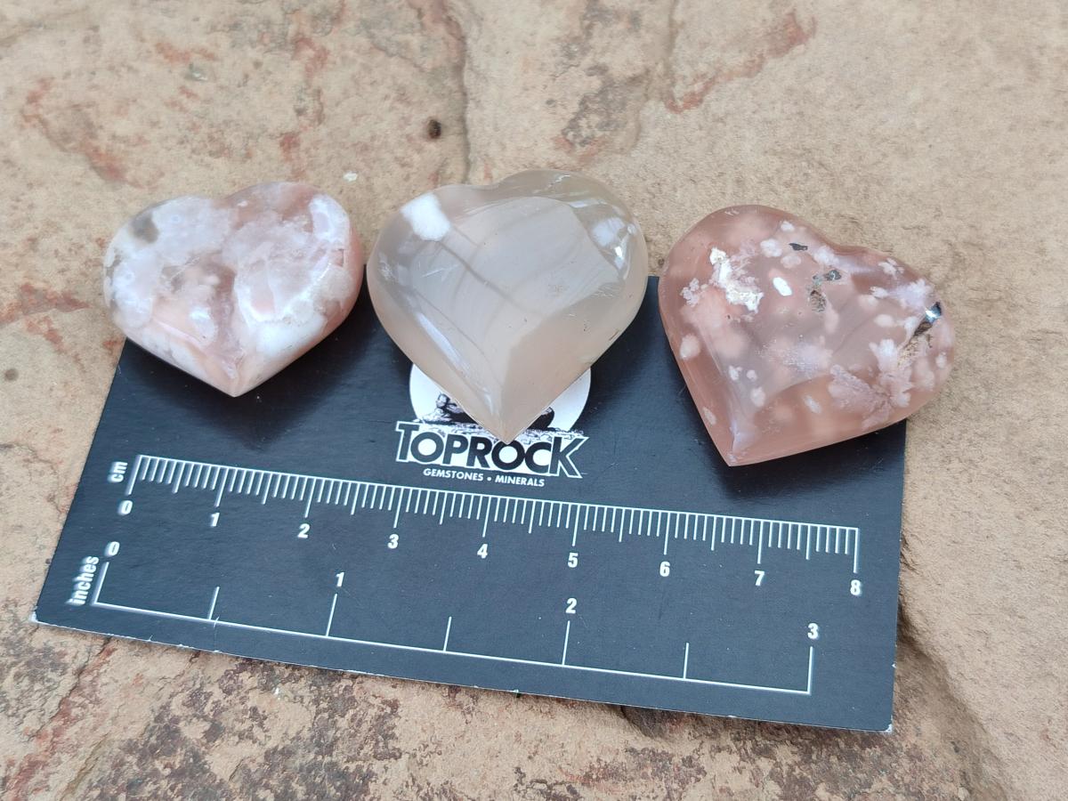 Polished Flower Agate Hearts x 35 From Antsahalova, Madagascar
