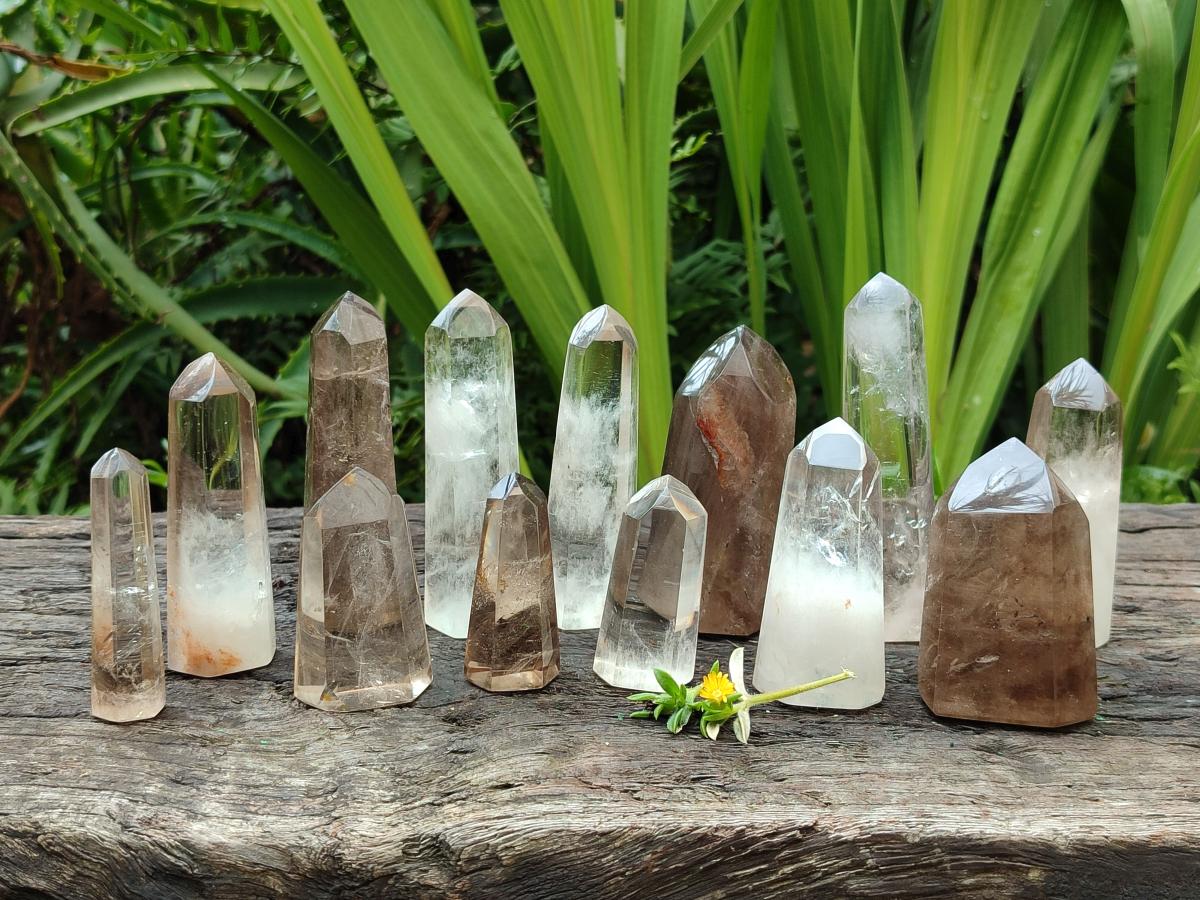 Polished Phantom Smokey Quartz Crystals x 13 From Madagascar