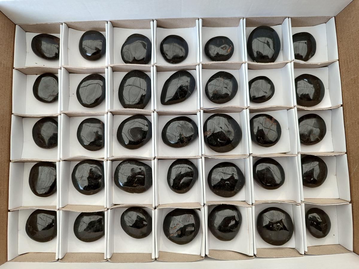 Polished Black Tourmaline Galets x 35 From Madagascar