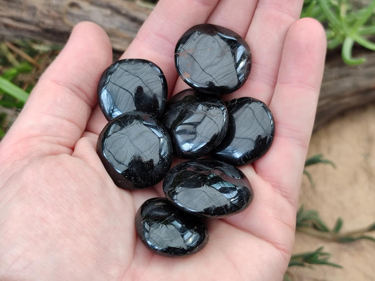 Polished Black Tourmaline Galets x 35 From Madagascar