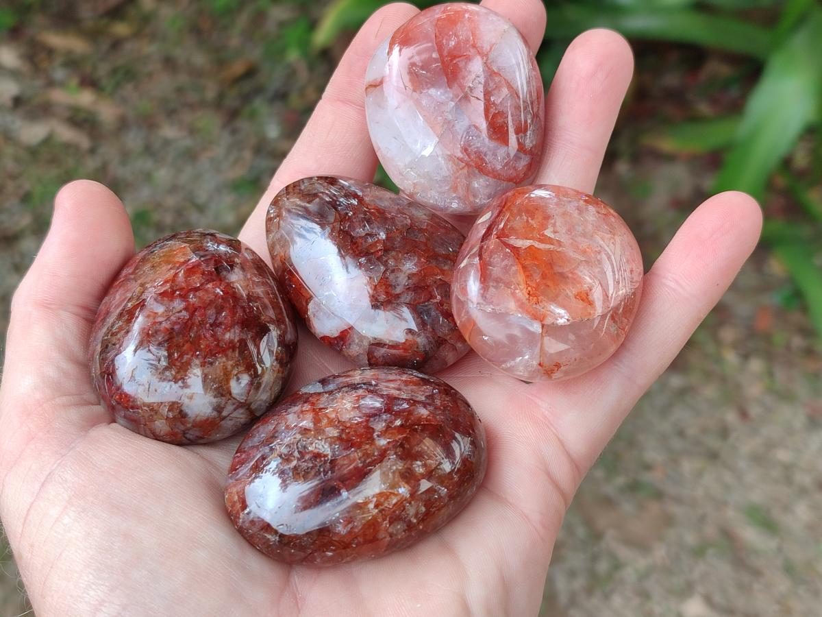 Polished Red Hematoid Quartz Galets x 20 From Ambatondrazaka, Madagascar