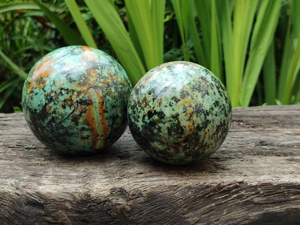 Polished African Turquoise Chrysocolla Spheres x 2 From South Africa