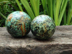 Polished African Turquoise Chrysocolla Spheres x 2 From South Africa
