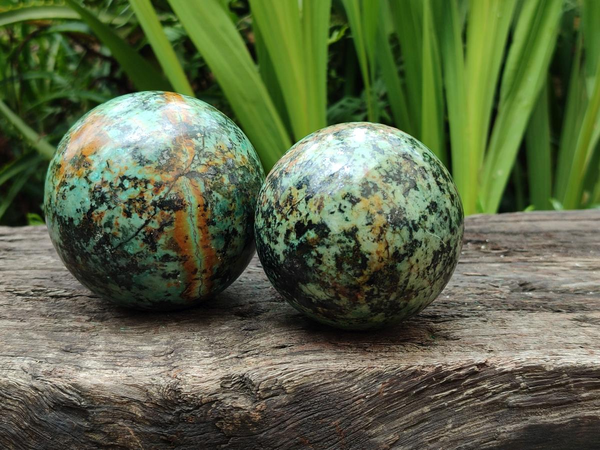 Polished African Turquoise Chrysocolla Spheres x 2 From South Africa