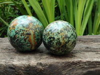 Polished African Turquoise Chrysocolla Spheres x 2 From South Africa
