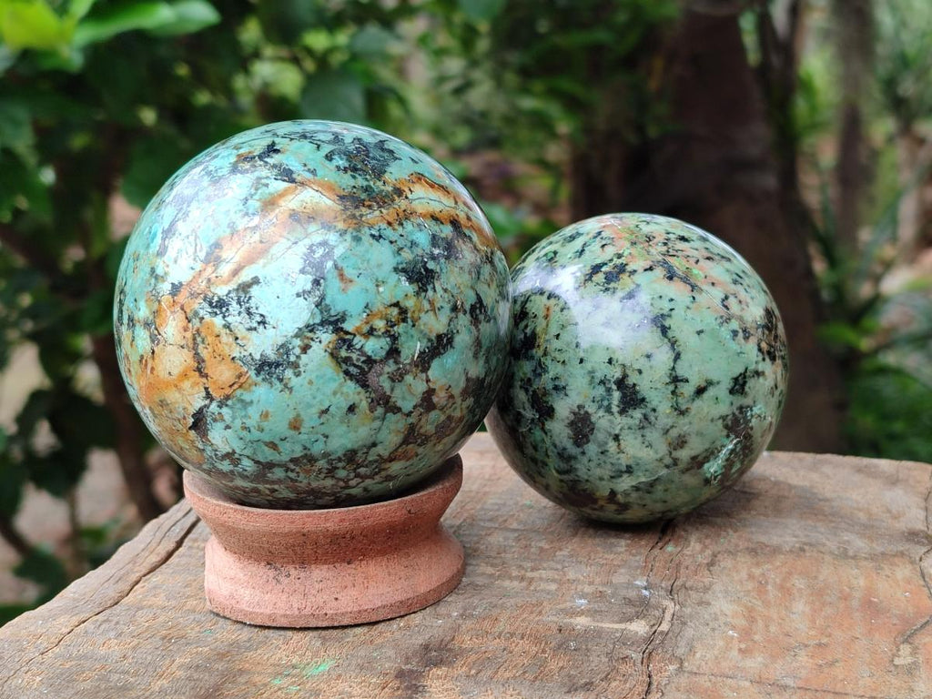 Polished African Turquoise Chrysocolla Spheres x 2 From South Africa