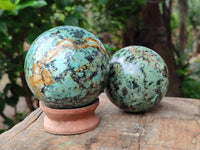 Polished African Turquoise Chrysocolla Spheres x 2 From South Africa