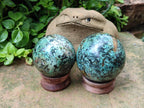 Polished African Turquoise Chrysocolla Spheres x 2 From South Africa