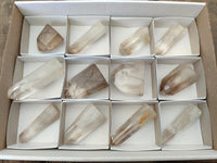 Polished Wispy Smokey Phantom Quartz Crystals x 12 From Akansobe, Madagascar