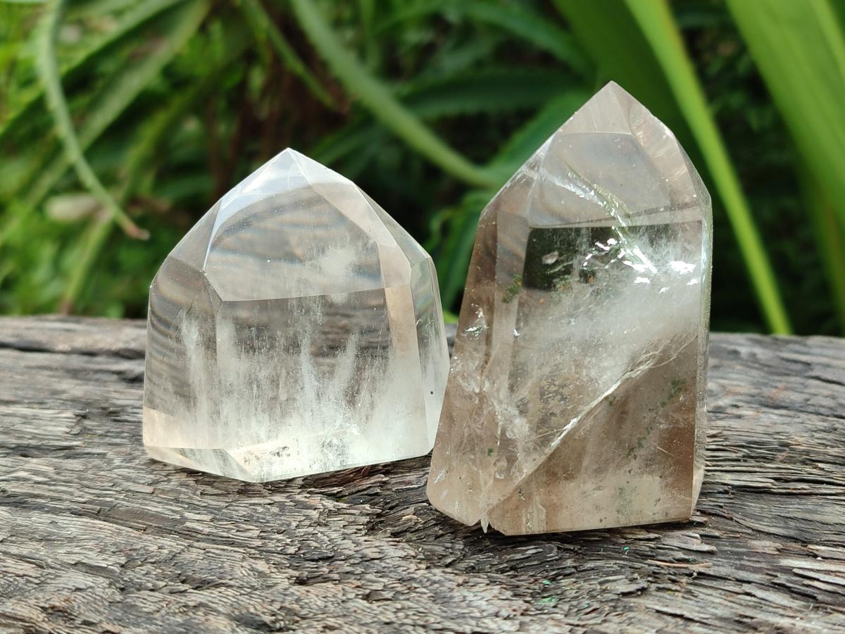 Polished Wispy Smokey Phantom Quartz Crystals x 12 From Akansobe, Madagascar