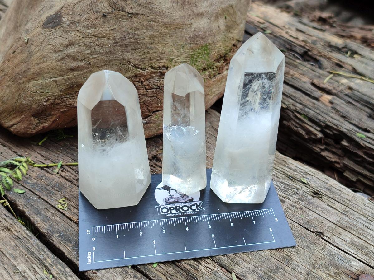 Polished Wispy Smokey Phantom Quartz Crystals x 12 From Akansobe, Madagascar