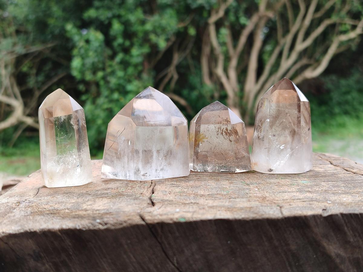 Polished Wispy Smokey Phantom Quartz Crystals x 12 From Akansobe, Madagascar