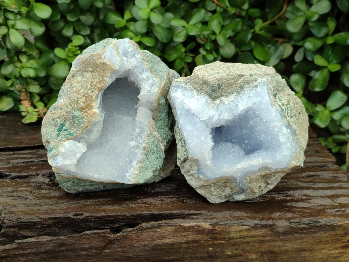 Natural Blue Lace Agate Geode Specimens x 2 From Nsanje, Malawi