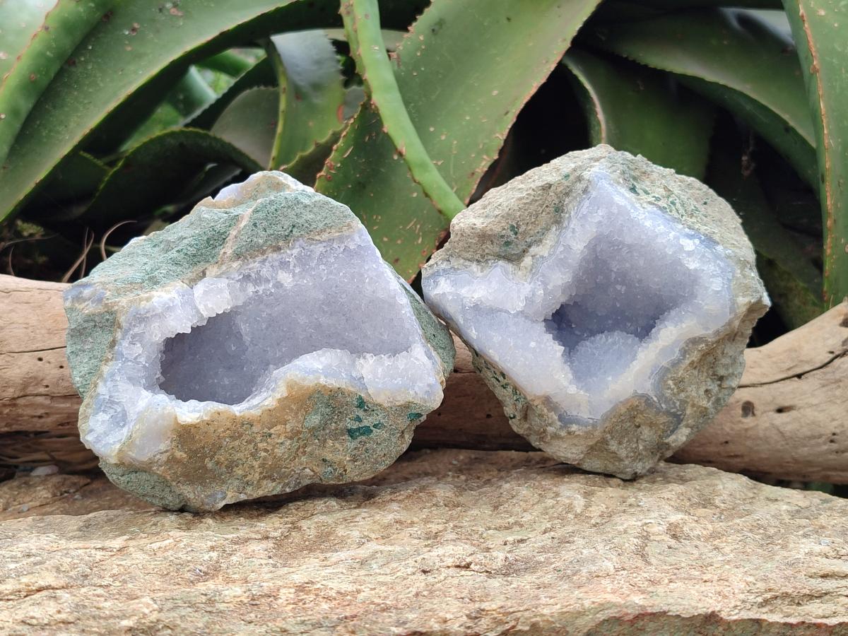 Natural Blue Lace Agate Geode Specimens x 2 From Nsanje, Malawi
