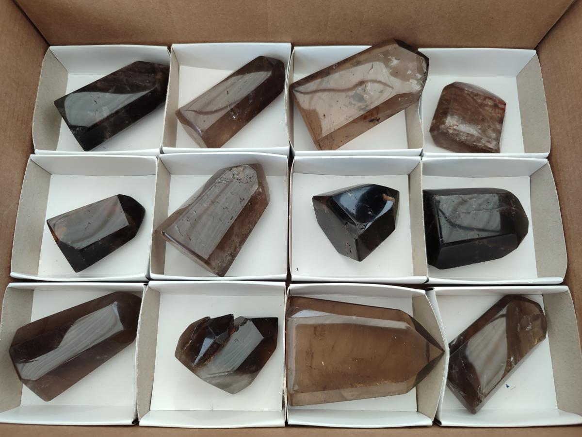 Polished Smokey Quartz Crystals x 12 From Madagascar