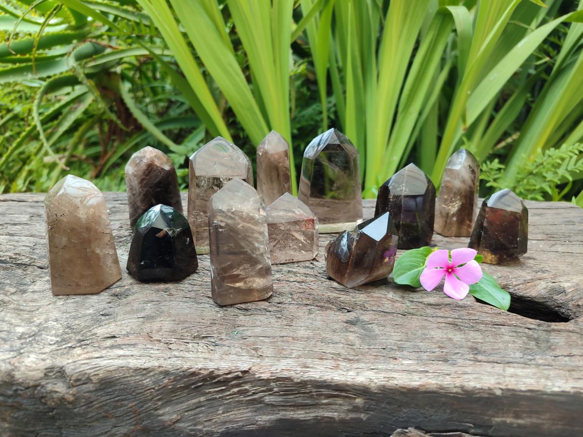 Polished Smokey Quartz Crystals x 12 From Madagascar