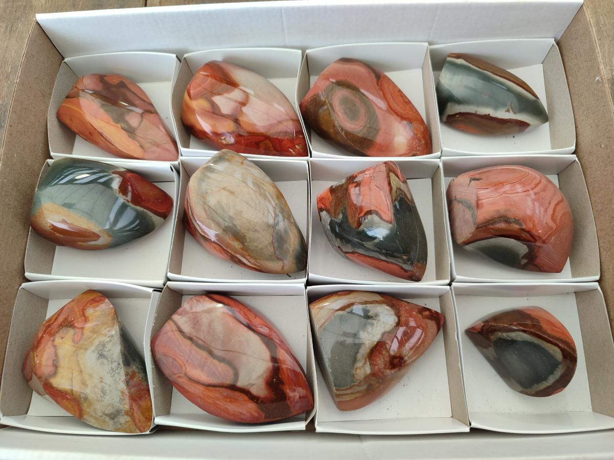 Polished Polychrome Jasper Flames x 12 From NW Coast, Madagascar