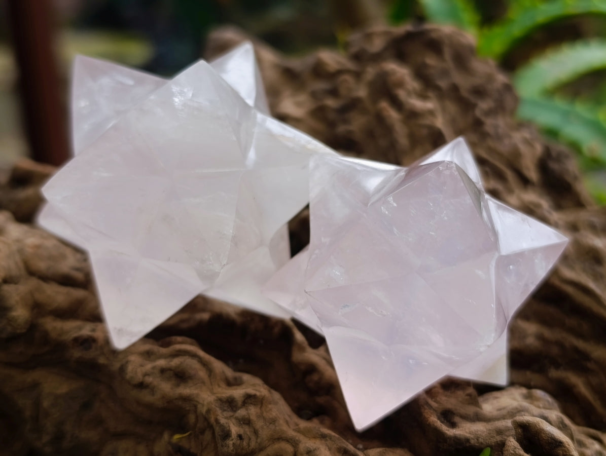 Hand Made Gemmy Rose Quartz Merkabahs x 3 From Madagascar