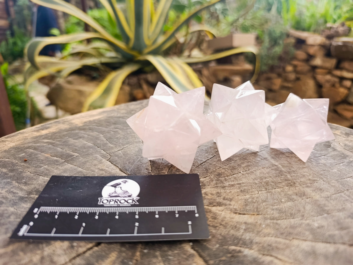 Hand Made Gemmy Rose Quartz Merkabahs x 3 From Madagascar