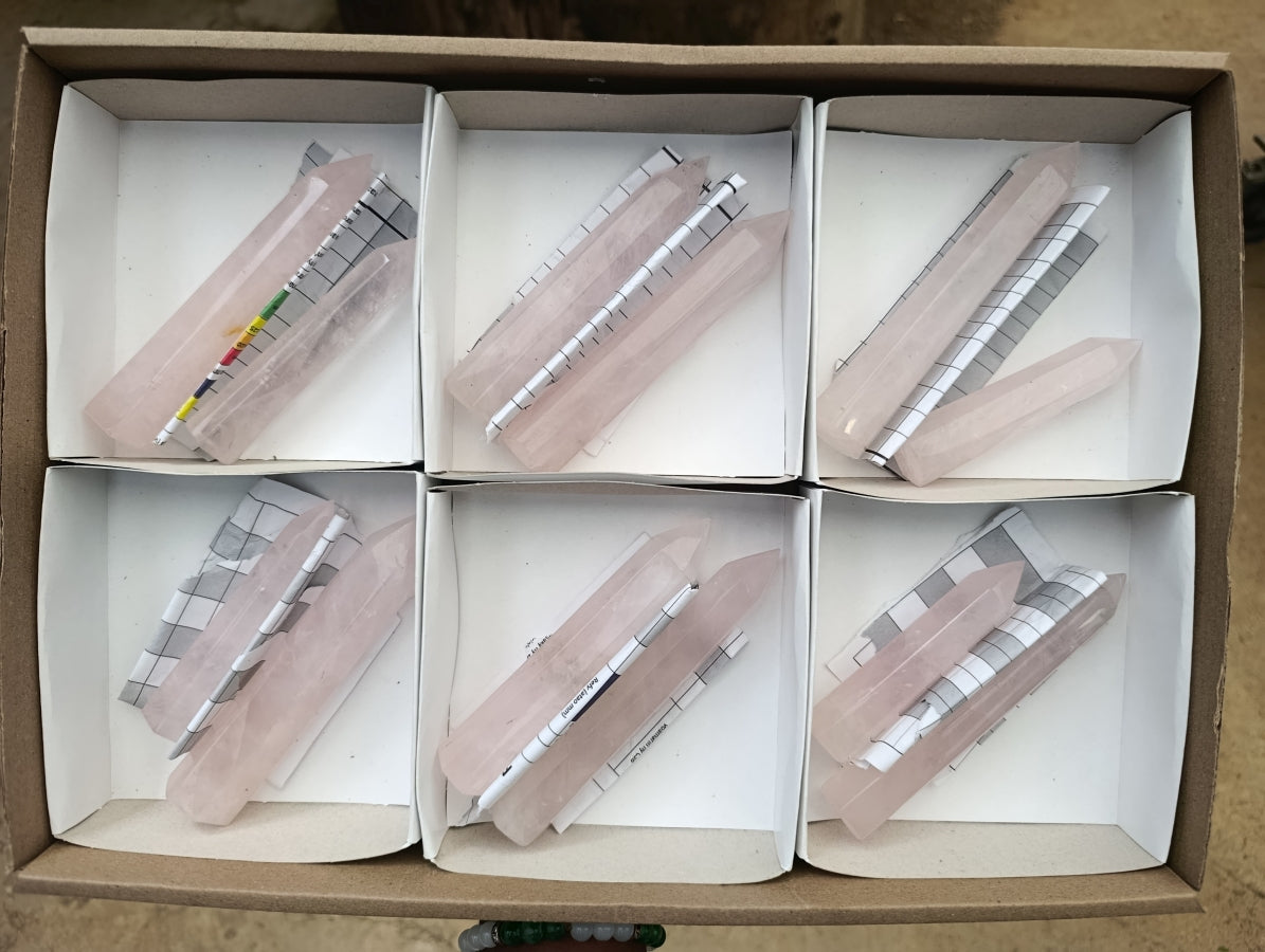Polished Gemmy Rose Quartz Crystals x 12 From Madagascar