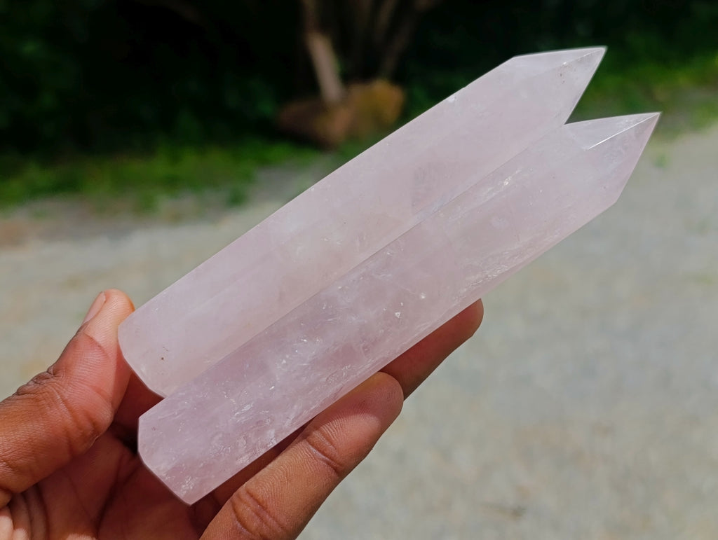 Polished Gemmy Rose Quartz Crystals x 12 From Madagascar