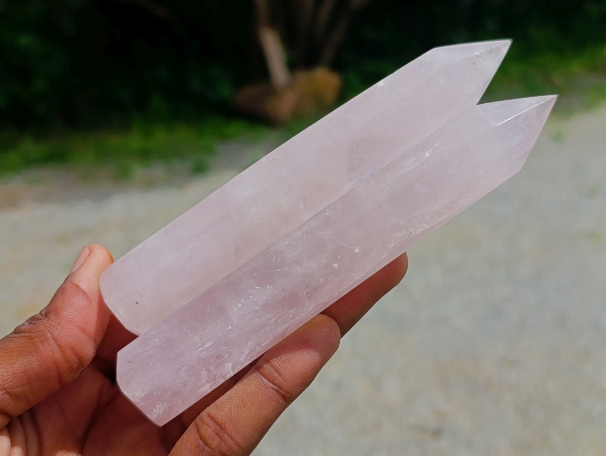 Polished Gemmy Rose Quartz Crystals x 12 From Madagascar