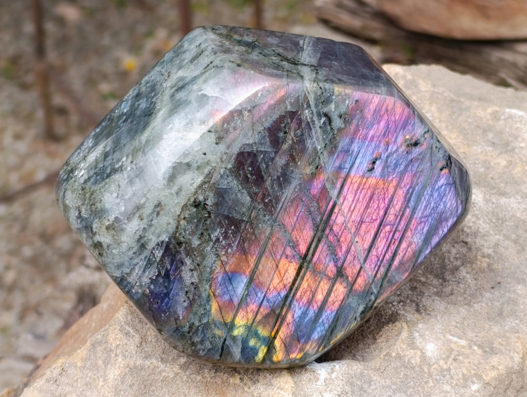 Polished Rare Purple Sunset Flash Labradorite Standing Free Forms x 2 From Madagascar - Toprock Gemstones and Minerals 