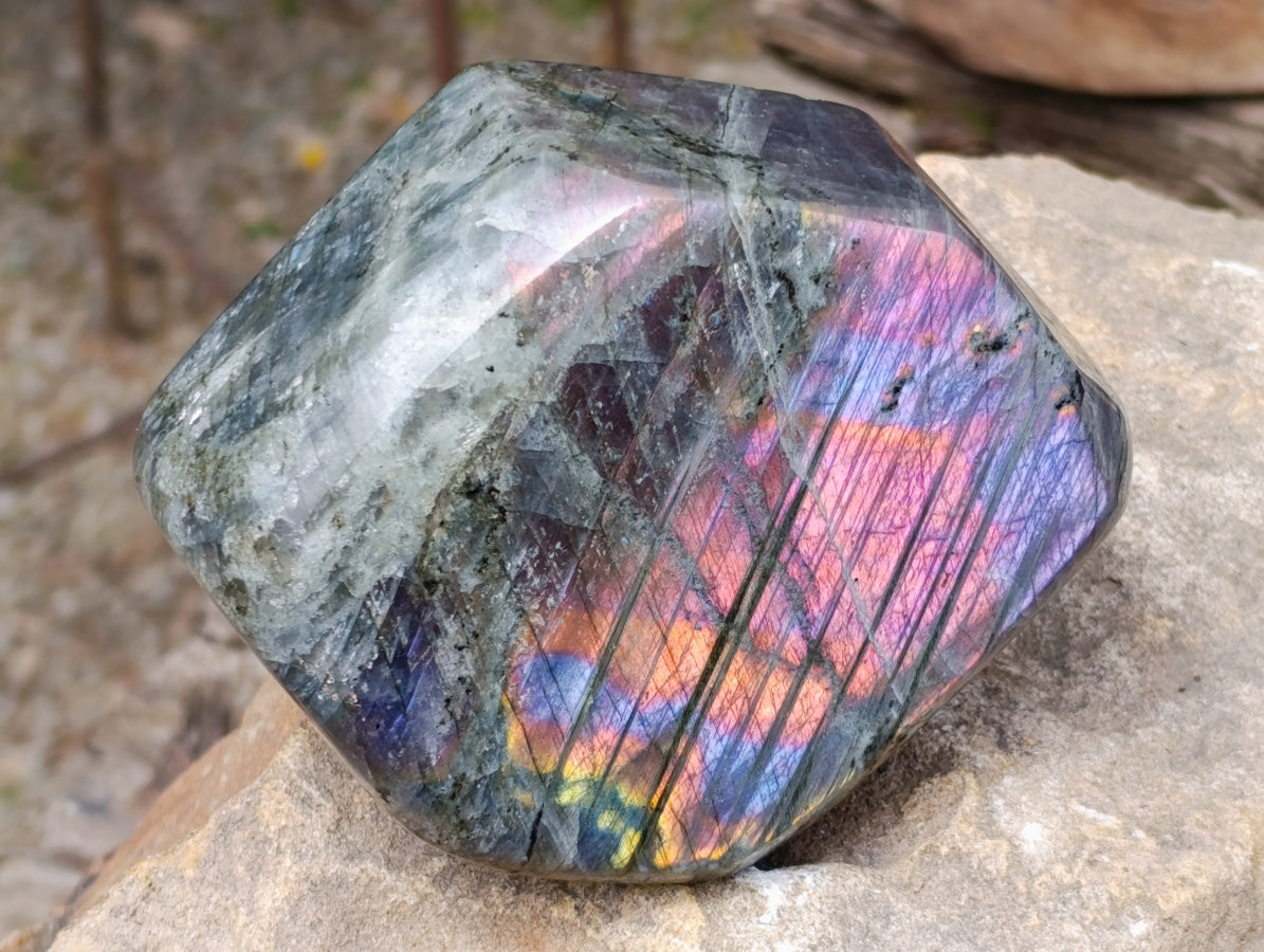 Polished Rare Purple Sunset Flash Labradorite Standing Free Forms x 2 From Madagascar