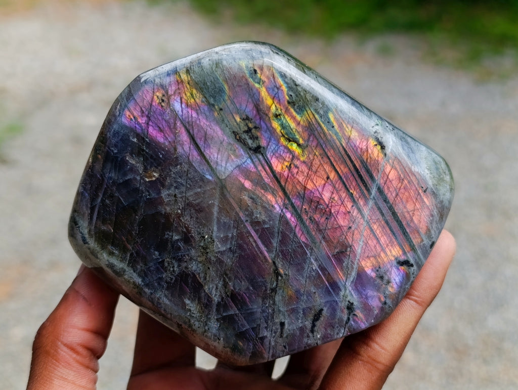 Polished Rare Purple Sunset Flash Labradorite Standing Free Forms x 2 From Madagascar - Toprock Gemstones and Minerals 