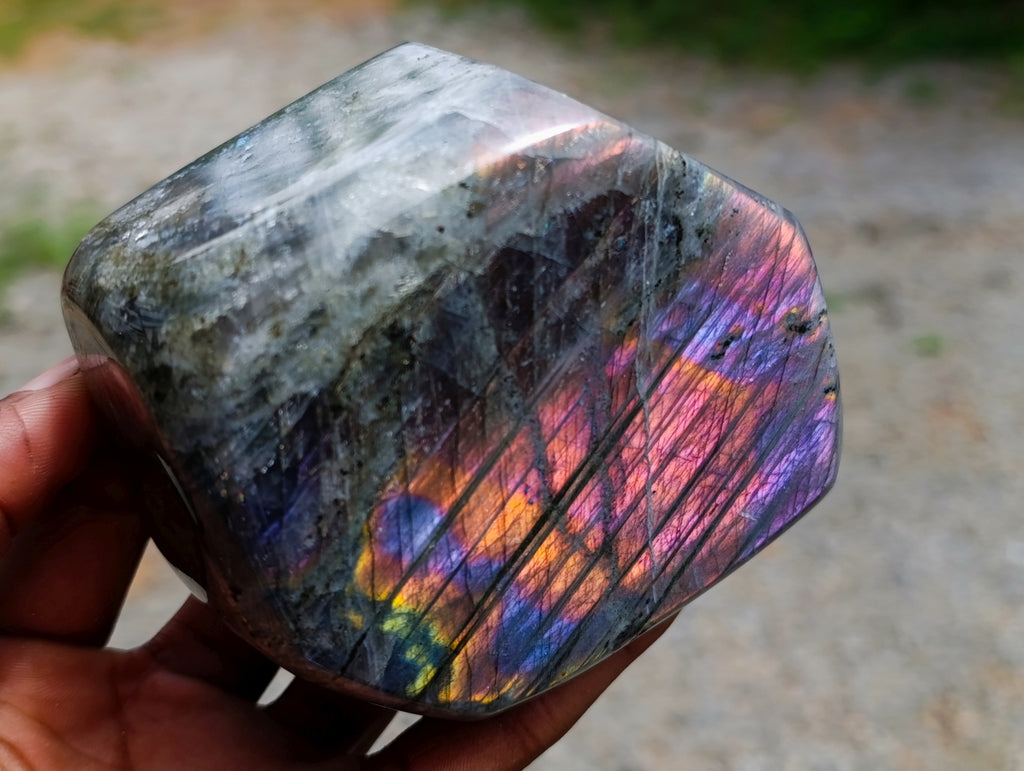 Polished Rare Purple Sunset Flash Labradorite Standing Free Forms x 2 From Madagascar - Toprock Gemstones and Minerals 