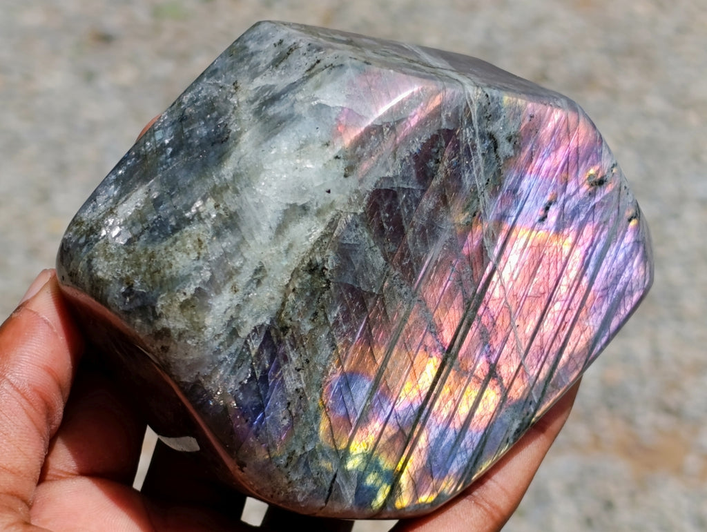 Polished Rare Purple Sunset Flash Labradorite Standing Free Forms x 2 From Madagascar - Toprock Gemstones and Minerals 