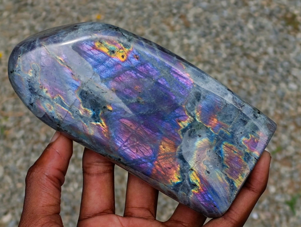 Polished Rare Purple Sunset Flash Labradorite Standing Free Forms x 2 From Madagascar - Toprock Gemstones and Minerals 