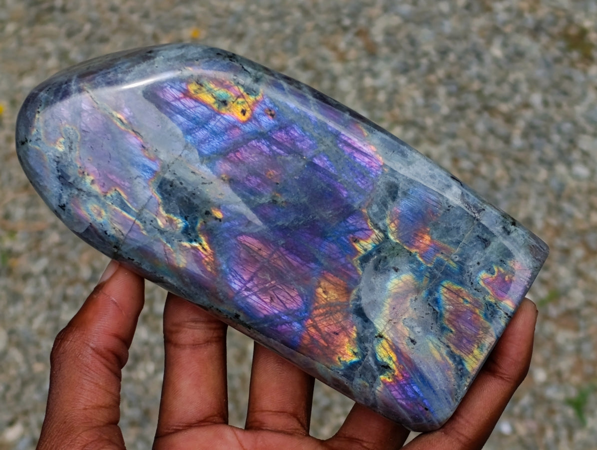 Polished Rare Purple Sunset Flash Labradorite Standing Free Forms x 2 From Madagascar - Toprock Gemstones and Minerals 