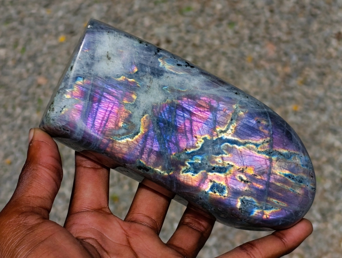 Polished Rare Purple Sunset Flash Labradorite Standing Free Forms x 2 From Madagascar - Toprock Gemstones and Minerals 